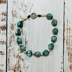 OOAK Blue Agate & Freshwater Pearl Silver Bracelet (8in)